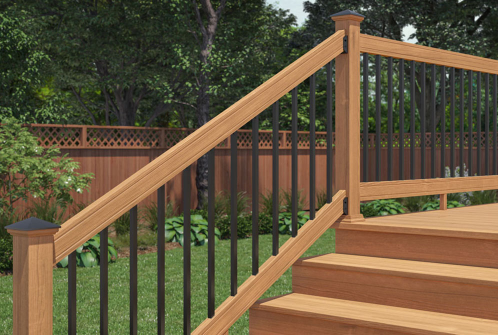 ProWood 2x4 Cedar-Tone Wood Stair Rail with Black Estate Balusters