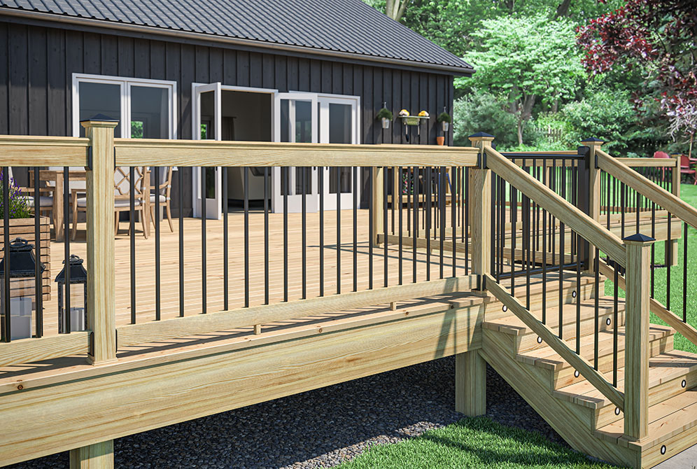 ProWood Pressure-Treated Wood Decking and Railing with Black Aluminum Balusters