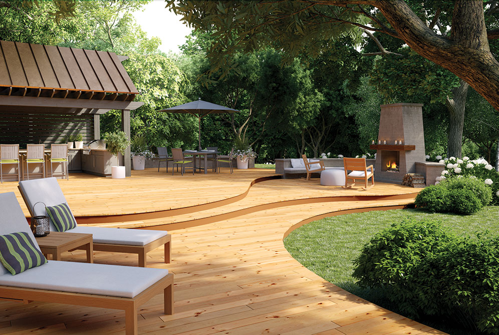 Outdoor Entertaining Area with ProWood Pressure-Treated Wood Multi-Level Deck