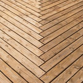 Close-up of Wood Deck Boards in a Herringbone Pattern