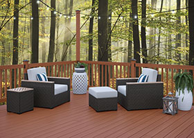 ProWood Color-Treated Wood Deck and Railing in Redwood Tone with String Lights