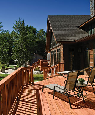 ProWood Redwood Color-Treated Deck and Rail with Log Home